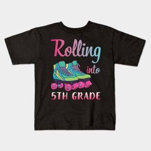 Rollerblading Students Rolling Into 5th Grade Happy First Day Of School Kids T-Shirt